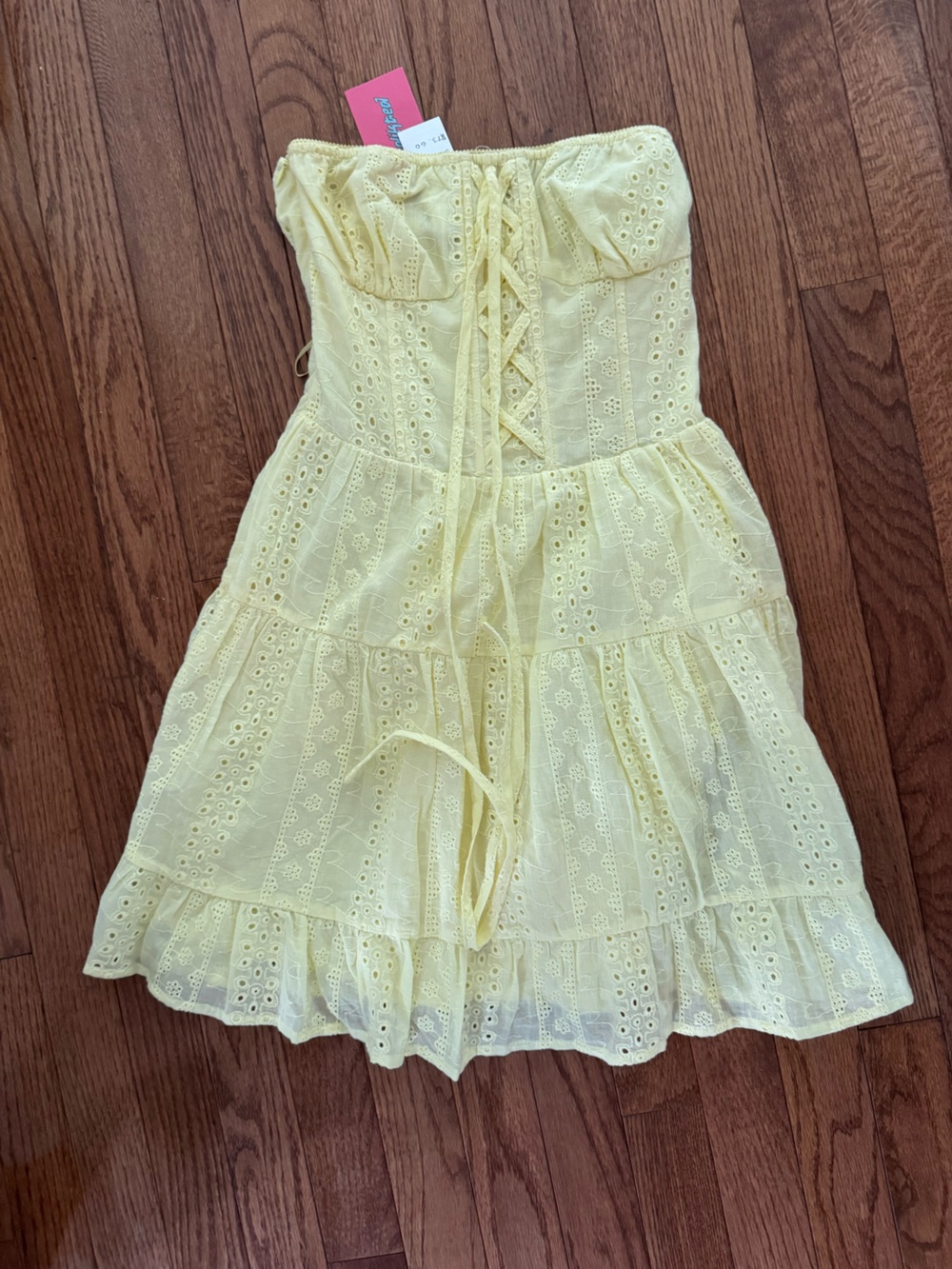 Edikted Pale Yellow Eyelet Lace-Up Chemise